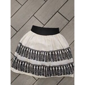 Anthropologie Girls from Savoy Black & White Tassel Print Skirt Size Small